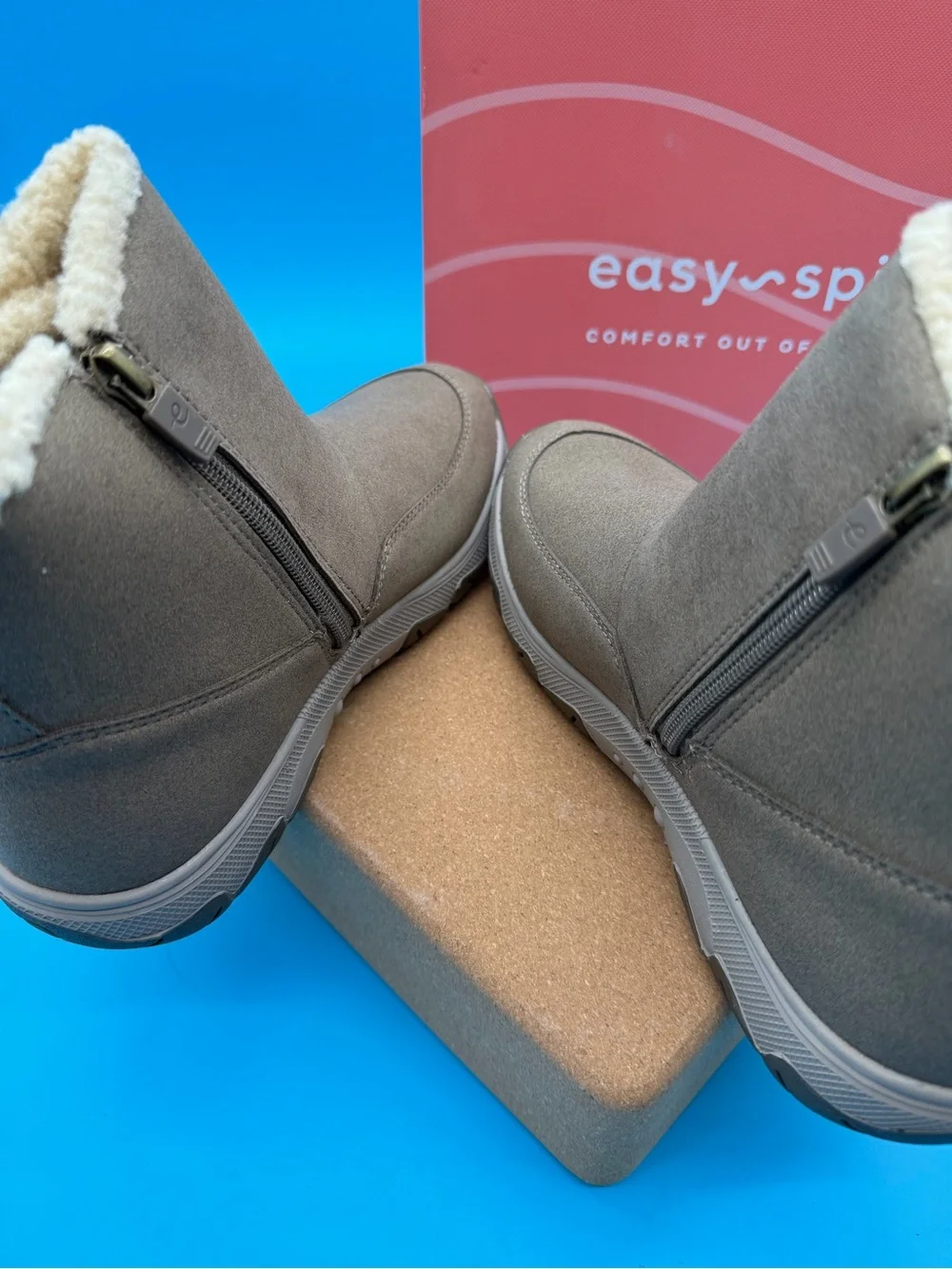 Easy Spirit Taupe Faux-Shearling Winter Ankle Boots Womens 7.5